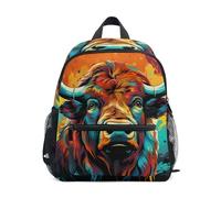 LINNIKEEEE Bison D'Œuvres D'Art Fantaisie Sac à Dos pour Tout-Petits,Mini Sac à Bandoulière avec Clip Sifflet pour Voyage Enfants de 1 à 6 Ans
