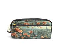 LINNIKEEEE Château d'art Floral Dessin Animé Étui à Crayons en Cuir,Trousse Élève Scolaire Sac à Crayons Trousse de Maquillage pour Garçon Fille