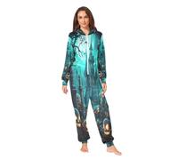 LINNIKEEEE Château De Citrouille d'halloween Pyjama Une PièCe à Capuche Costume VêTement de Nuit Combinaison pour Femmes Hommes