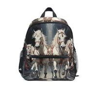 LINNIKEEEE Chevaux D'Œuvres D'Art À L'Huile Sac à Dos pour Tout-Petits,Mini Sac à Bandoulière avec Clip Sifflet pour Voyage Enfants de 1 à 6 Ans