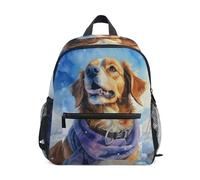 LINNIKEEEE Chien Aquarelle De Neige Sac à Dos pour Tout-Petits,Mini Sac à Bandoulière avec Clip Sifflet pour Voyage Enfants de 1 à 6 Ans