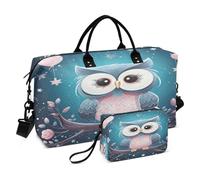 LINNIKEEEE Chouette De Dessin Animé Mignon Sacs de Voyage,Sac de Sport,Sac à Main de W nd avec Trousse De Toilette pour Filles Hommes