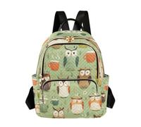 LINNIKEEEE Chouettes Brunes Vert Confortable Mignon Sac à Dos Bookbag Mini Sac à Bandoulière pour Voyage Adolescent