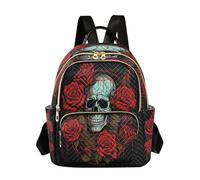 LINNIKEEEE Crâne Rose Rouge Cool Sac à Dos Bookbag Mini Sac à Bandoulière pour Voyage Adolescent