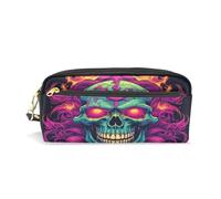 LINNIKEEEE Crâne Tiré par Une Flamme Violette Étui à Crayons en Cuir, Trousse Élève Scolaire Sac à Crayons Trousse de Maquillage pour Garçon Fille