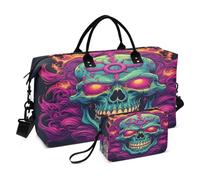 LINNIKEEEE Crâne Tiré par Une Flamme Violette Sacs de Voyage,Sac de Sport,Sac à Main de Week-End avec Trousse De Toilette pour Filles Hommes