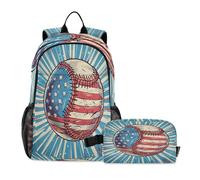 LINNIKEEEE Dessin Animé Baseball AméRicain Sac À Déjeuner Ensemble Sac À Dos Pour Étudiants,Sac D'École Léger Durable pour Garçons Filles