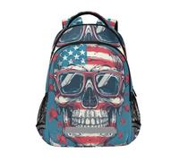 LINNIKEEEE Dessin Animé Drapeau AméRicain Crâne Enfant Cartable Sac À Dos Ecole Étudiant Scolaire Sac pour Voyage Ados