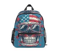 LINNIKEEEE Dessin Animé Drapeau AméRicain Crâne Sac à Dos pour Tout-Petits,Mini Sac à Bandoulière avec Clip Sifflet pour Voyage Enfants de 1 à 6 Ans
