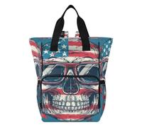 LINNIKEEEE Dessin Animé Drapeau AméRicain Crâne Sac à Langer Sac à Dos de Voyage Fourre-Tout de Grande Capacité Sacs de Maman pour Papa Femmes Filles