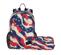 LINNIKEEEE Dessin Animé Drapeau AméRicain Sac À Déjeuner Ensemble Sac À Dos Pour Étudiants,Sac D'École Léger Durable pour Garçons Filles