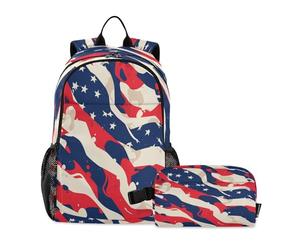 LINNIKEEEE Dessin Animé Drapeau AméRicain Sac À Déjeuner Ensemble Sac À Dos Pour Étudiants,Sac D'École Léger Durable pour Garçons Filles