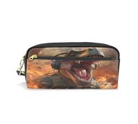LINNIKEEEE Dinosaure Tiré en Colère Étui à Crayons en Cuir, Trousse Élève Scolaire Sac à Crayons Trousse de Maquillage pour Garçon Fille