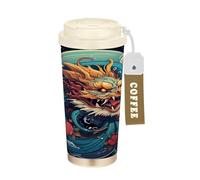 LINNIKEEEE Dragon Chinois Cool Gobelet à Café en Acier Inoxydable Bouteille D'eau Isotherme à Double Paroi pour Voyage(500 Ml)