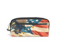LINNIKEEEE Drapeau AméRicain La Liberté Aigle Fier Étui à Crayons en Cuir,Trousse Élève Scolaire Sac à Crayons Trousse de Maquillage pour Garçon Fille
