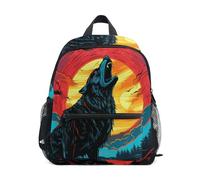 LINNIKEEEE Fantaisie Aquarelle Loup Hurlant Sac à Dos pour Tout-Petits,Mini Sac à Bandoulière avec Clip Sifflet pour Voyage Enfants de 1 à 6 Ans