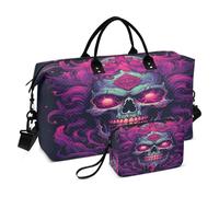 LINNIKEEEE Flamme De Crâne Violet Tirée Sacs de Voyage,Sac de Sport,Sac à Main de Week-End avec Trousse De Toilette pour Filles Hommes