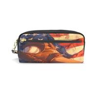 LINNIKEEEE Gant De Baseball Drapeau AméRicain Étui à Crayons en Cuir,Trousse Élève Scolaire Sac à Crayons Trousse de Maquillage pour Garçon Fille