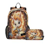 LINNIKEEEE Gloire Licorne De Dessin Animé Mignon Sac À Déjeuner Ensemble Sac À Dos Pour Étudiants - Sac D'École Léger Durable pour Garçons Filles