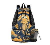 LINNIKEEEE Golden Art Sac à dos de voyage avec cordon de serrage pour jeunes filles Motif éléphant