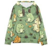 LINNIKEEEE Hippopotames De Dessin Animé Vert Sweat Shirts à Capuche pour Enfants avec Imprimé 3D Mignon pour Filles GarçOns