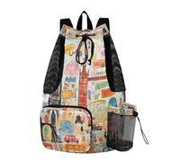 LINNIKEEEE IcôNes Mignonnes De Londres Sac à Dos de Voyage,Sac de Sport à Cordon de Serrage,Sac D'éCole pour la Natation,pour Jeunes Filles
