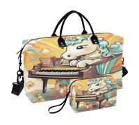 LINNIKEEEE Joli Piano Licorne Sacs de Voyage,Sac de Sport,Sac à Main de W nd avec Trousse De Toilette pour Filles Hommes