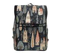 LINNIKEEEE Jolies Villes De Dessins Animés Sac à Dos Étudiant Sac à Dos Grande Capacité pour Jeunes Filles Garçons