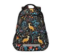 LINNIKEEEE Kangourous À Motifs Floraux Enfant Cartable Sac À Dos Ecole Étudiant Scolaire Sac pour Voyage Ados