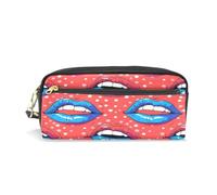 LINNIKEEEE LèVres Lumineuses Rouge Bleu éLéGant Étui à Crayons en Cuir,Trousse Élève Scolaire Sac à Crayons Trousse de Maquillage pour Garçon Fille