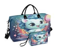 LINNIKEEEE Licorne De Balle De Paddle De Dessin Animé Mignon Sacs de Voyage,Sac de Sport,Sac à Main de W nd avec Trousse De Toilette pour Filles Hommes