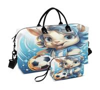 LINNIKEEEE Licorne De Dessin Animé De Sport Mignon Bleu Sacs de Voyage,Sac de Sport,Sac à Main de W nd avec Trousse De Toilette pour Filles Hommes