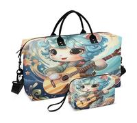 LINNIKEEEE Licorne De Musique De Dessin Animé Mignon Bleu Sacs de Voyage,Sac de Sport,Sac à Main de W nd avec Trousse De Toilette pour Filles Hommes