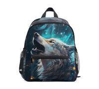 LINNIKEEEE Loup Bleu Cool Hurlant Sac à Dos pour Tout-Petits,Mini Sac à Bandoulière avec Clip Sifflet pour Voyage Enfants de 1 à 6 Ans