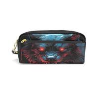 LINNIKEEEE Loup Noir en ColèRe Étui à Crayons en Cuir,Trousse Élève Scolaire Sac à Crayons Trousse de Maquillage pour Garçon Fille