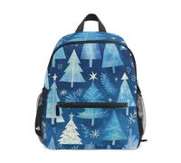 LINNIKEEEE Neige D'hiver Sac à Dos pour Tout-Petits,Mini Sac à Bandoulière avec Clip Sifflet pour Voyage Enfants de 1 à 6 Ans Arbres De NoëL Bleus