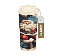 LINNIKEEEE NoëL Santa Clause Gobelet à Café en Acier Inoxydable Bouteille D'eau Isotherme à Double Paroi pour Voyage(500 Ml)