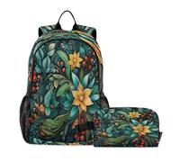 LINNIKEEEE Oeuvre De Fleur Aquarelle Sac À Déjeuner Ensemble Sac À Dos Pour Étudiants - Sac D'École Léger Durable pour Garçons Filles