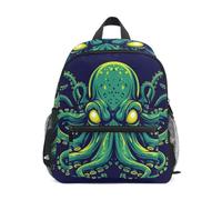 LINNIKEEEE Pieuvre Verte Vibrante Unique Sac à Dos pour Tout-Petits,Mini Sac à Bandoulière avec Clip Sifflet pour Voyage Enfants de 1 à 6 Ans