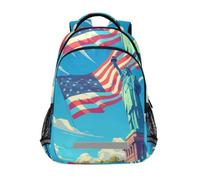 LINNIKEEEE Statue De La Liberté Drapeau AméRicain Enfant Cartable Sac À Dos Ecole Étudiant Scolaire Sac pour Voyage Ados
