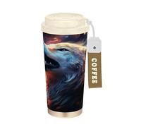 LINNIKEEEE Tasse à café Space Wolf hurlant en acier inoxydable - Bouteille d'eau isotherme - Tasse de voyage (500 ml)