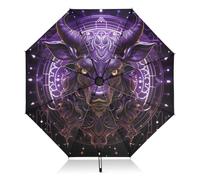 LINNIKEEEE Taureau Pourpre Cornes Cosmiques Mystique Automatique Protection UV Parapluie Pliable Pliant Parapluies pour Voyager Plage Enfants