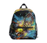 LINNIKEEEE Tennis D'Œuvres D'Art Fantaisie Sac à Dos pour Tout-Petits,Mini Sac à Bandoulière avec Clip Sifflet pour Voyage Enfants de 1 à 6 Ans
