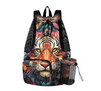 LINNIKEEEE Tigre Indien Floral Cool Sac à Dos de Voyage,Sac de Sport à Cordon de Serrage,Sac D'éCole pour la Natation,pour Jeunes Filles
