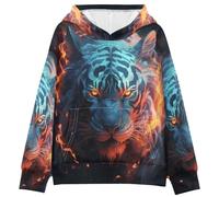 LINNIKEEEE Tigre Tiré Bleu Cool Sweat Shirts à Capuche pour Enfants avec Imprimé 3D Mignon pour Filles GarçOns