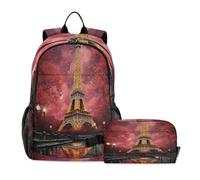 LINNIKEEEE Tour Rouge De Paris Sac À Déjeuner Ensemble Sac À Dos Pour Étudiants - Sac D'École Léger Durable pour Garçons Filles