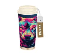 LINNIKEEEE Wolf Aquarelle Cool Oeuvre Gobelet à Café en Acier Inoxydable Bouteille D'eau Isotherme à Double Paroi pour Voyage(500 Ml)