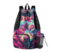 LINNIKEEEE Wolf Aquarelle Cool Oeuvre Sac à Dos de Voyage,Sac de Sport à Cordon de Serrage,Sac D'éCole pour la Natation,pour Jeunes Filles
