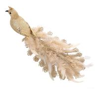 Linnkyfloa Boule de sapin de Noël en forme de paon avec mousse réaliste et motif plume en or bleu vif, décoration à suspendre pour décoration festive de la maison et du jardin (doré)