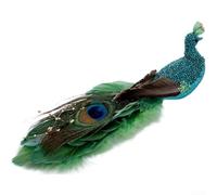 Linnkyfloa Boule de sapin de Noël en forme de paon avec mousse réaliste et plume en or bleu vif, décoration à suspendre pour décoration festive de la maison et du jardin (vert)